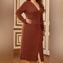 Shein Dresses | She-In Rib-Knit Wrap Belted Strap In 2Xl In Women | Color: Brown | Size: 2X
