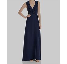 $360 WAYF Women's Blue Ruffled Lace-Up Back Sleeveless Wrap Gown Dress Size 2XL