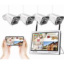8CH Expandable Wireless Security Camera Systemall In One With 12" LCD Monitorfor Home Business2mp Outdoor Security Cameras With Night Vision, IP