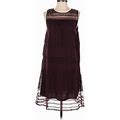 Madewell Casual Dress - Midi Square Sleeveless: Burgundy Grid Dresses - Women's Size 4