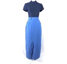 Geary Roark Dresses | Geary Roark Sheath Dress Linen Blend Pockets Midi | Color: Black/Blue | Size: 4