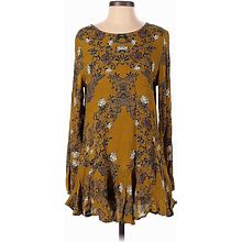 Free People Casual Dress - Mini Crew Neck Long Sleeves: Brown Dresses - Women's Size Small