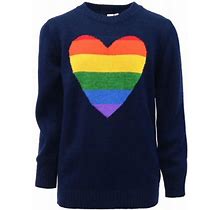 Cyndeelee Girls Long Sleeve Knit Pullover Casual Sweater Crewneck Warm Sweater Shirt (Navy Multi Stripe Heart, 4)