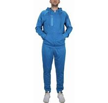 Fanari Men's Tech Fleece Hoodie & Jogger 2-Piece Matching Set With Heat Seal Zipper Design, Blue, 3Xl, Cotton