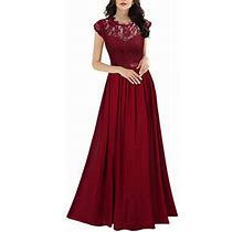 Formal Floral Lace Evening Party Maxi Dress | Color: Red | Size: 2X