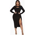 Milumia Women Cut Out Front Long Sleeve Bodycon Midi Long Dress High Slit Party Dress
