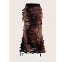 Plus Size Tie-Dye Ripped Skirt,0XL