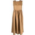 Blanca Vita - Pleated Sleeveless Linen Midi Dress - Women - Linen/Flax - 44 - Brown
