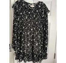 Free People Black Ivory Babydoll Floral Dress Small