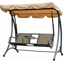2-Seat Patio Swing Chair Outdoor Backyard Porch Glider With Canopy Cup Holders