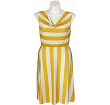 Venus Stripe Yellow White Stripe Dress, Cutout Cowl Neck Sleeveless
