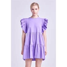 English Factory Women's Knit Ruffled Mini Dress - Purple