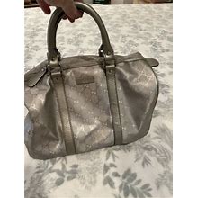 Gucci Purse Handbag Silver Gray Pewter, Authentic, Imprime Material.