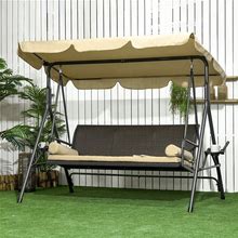 Outsunny 3-Seat Patio Swing Chair, Outdoor Canopy Swing Glider With Removable Cushion, Pillows, Adjustable Shade
