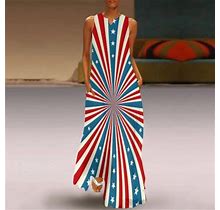 Gaecuw Usa Themed Sheath Maxi Sundresses Red White Blue Shirt Dresses Fashion V Neck Sleeveless Summer Evening Party Ladies With Pockets Vest Long Dre