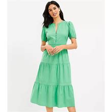 Loft Dresses | Ann Taylor Loft Petite Puff Sleeve Tiered Midi Dress 6P | Color: Green | Size: 6P