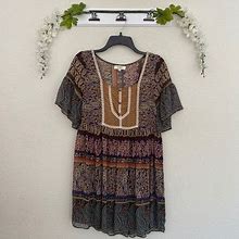 Umgee Dresses | Umgee Sz:S Paisley Babydoll Peasant Tunic Dress | Color: Brown/Tan | Size: S