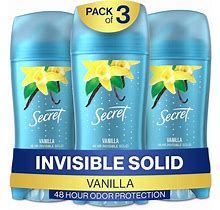 Secret Invisible Solid Antiperspirant And Deodorant, Vanilla Scent, 2.6 Oz (Pack Of 3)