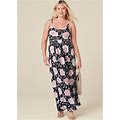 Women's Floral Printed Maxi Dress - Navy Multi, Size 3X By Venus
