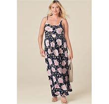 Women's Floral Printed Maxi Dress - Navy Multi, Size 2X By Venus