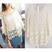 Fashion Women Blouse, Floral Loose Crochet Sleeve Lace Sexy Tee Top Shirt Blouse, Women Clothing