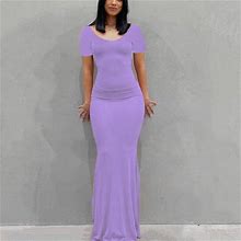 Finelylove Sorority Formal Dress Petite Formal Dresses For Women V-Neck Solid Short Sleeve Bodycon Purple