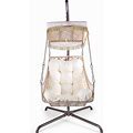 Swing Egg Chair With Stand Indoor Outdoor, UV Resistant Black Cushion Hanging Chair With Cup Holder For Patio - Beige