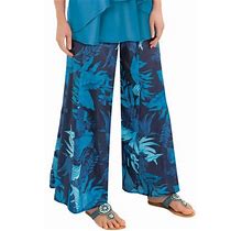 Collections Etc Collections Women's Wide-Leg All-Over Boho Floral Print Palazzo Pants With Elastic Waist, Blue, Xx-Large