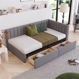 Gray Twin Size Upholstered Daybed With 2-Storage Drawers