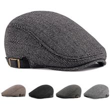 Men's Herringbone Flat Ivy Newsboy Hat Wool Blend Gatsby Cabbie Cap