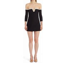 VALENTINO Off-The-Shoulder Embellished Wool And Silk-Blend Crepe Mini Dress Black