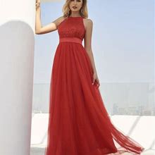 Sequin Choker Neck Dress, Elegant Sleeveless Floor Length A-Line Dress, Women's Clothing,Red,Must-Have,Temu