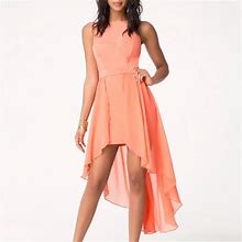 Bebe Dresses | Bebe High Low Dress | Coral Chiffon Bodycon Dress | Color: Orange/Pink | Size: 6