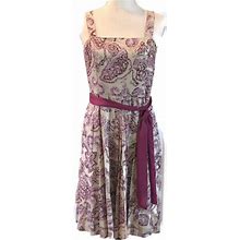 Loft Dresses | Ann Taylor Loft Beige/Plum Tie Waist Dress | Color: Purple/Tan | Size: 10P