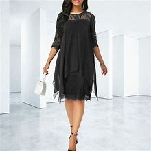 Womens 3/4 Sleeve Plus Size Evening Party Lace Ladies Dresses Dress Holiday