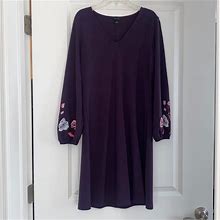 Ann Taylor Dresses | Ann Taylor Purple Dress With Embroidered Sleeves | Color: Purple | Size: Xs