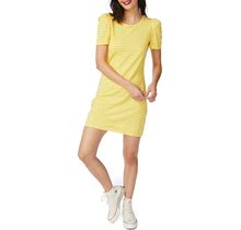 Court & Rowe Women's Short Sleeve Thin Classic Stripe Knit Dress - Canary Gold - Size M
