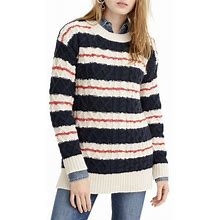J Crew Stripe Crewneck Cable Knit Merino Blend Sweater Medium