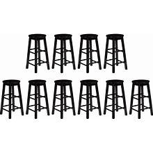 PJ Wood Classic Round Seat 29" Tall Kitchen Counter Stools For Homes, Dining Spaces, And Bars With Backless Seats & 4 Square Legs, Black (Set Of 10)