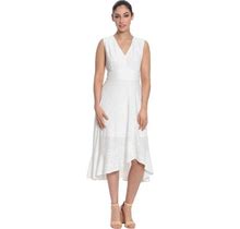 London Times Women's Sleeveless V-Neck Hi-Low Fit And Flare Dress