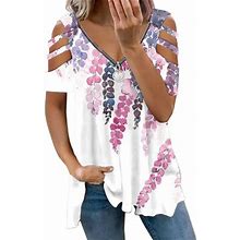 Hawaiian Shirts For Women Pullover T-Shirt Floral Print Purple L