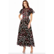Mac Duggal Floral Embroidered Butterfly Tea Length A Line Dress In