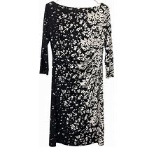 LAUREN BY RALPH LAUREN Dress Size 8 Black/White Print 3/4 Sleeve Side Ruched