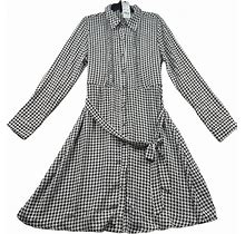 Ny Collection Dress Womens Size Large Petite Black White Houndstooth