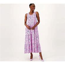 Denim & Co. Beach Petite Printed Knit Linen Blend Dress, Size Petite Small, Orchid Scenic