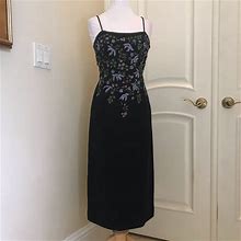 Inc Petite Dresses | Nwt Inc Petite Black Embroidered Silk Midi Dress | Color: Black | Size: 2P