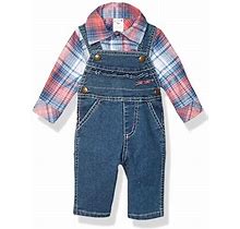 Carhartt Baby Girls 2-Piece Clothing Set, Blue Plaid Top, Medium Wash Overall, 9 Months