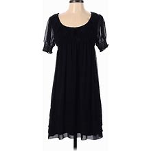 ECI Casual Dress - A-Line Scoop Neck Short Sleeves: Black Print Dresses - Women's Size 4