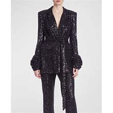 Badgley Mischka Collection Women's Black Sequin-Embellished Blazer With Rosette Appliques