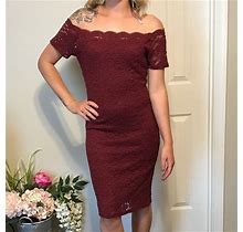 She And Sky Dresses | Burgundy, Knee Length Lace Dress. | Color: Brown/Purple | Size: L